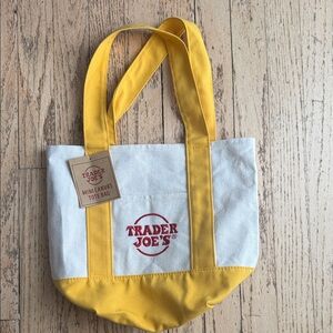 NWT Trader Joe's Yellow & White Canvas Tote Bag
